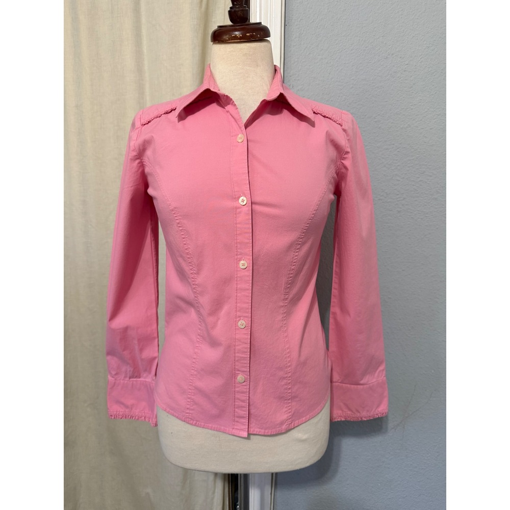 90s Vintage Real Clothes Saks Fifth Avenue Womens Shirt Pink Long Sleeve Ruffle